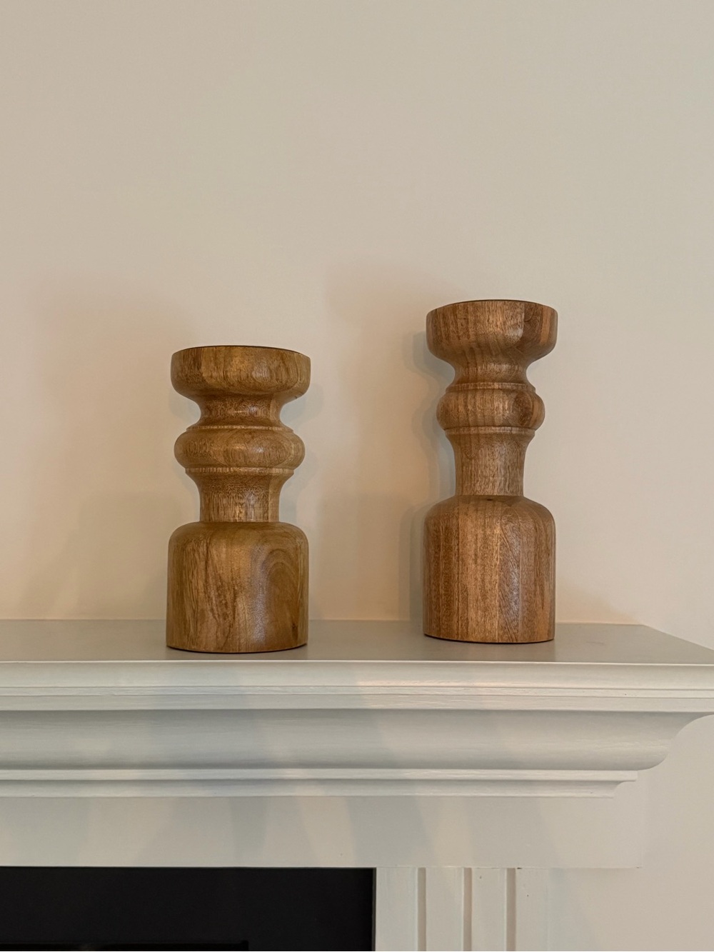 Natural Wood Decorative Candle Holders - Set of 2